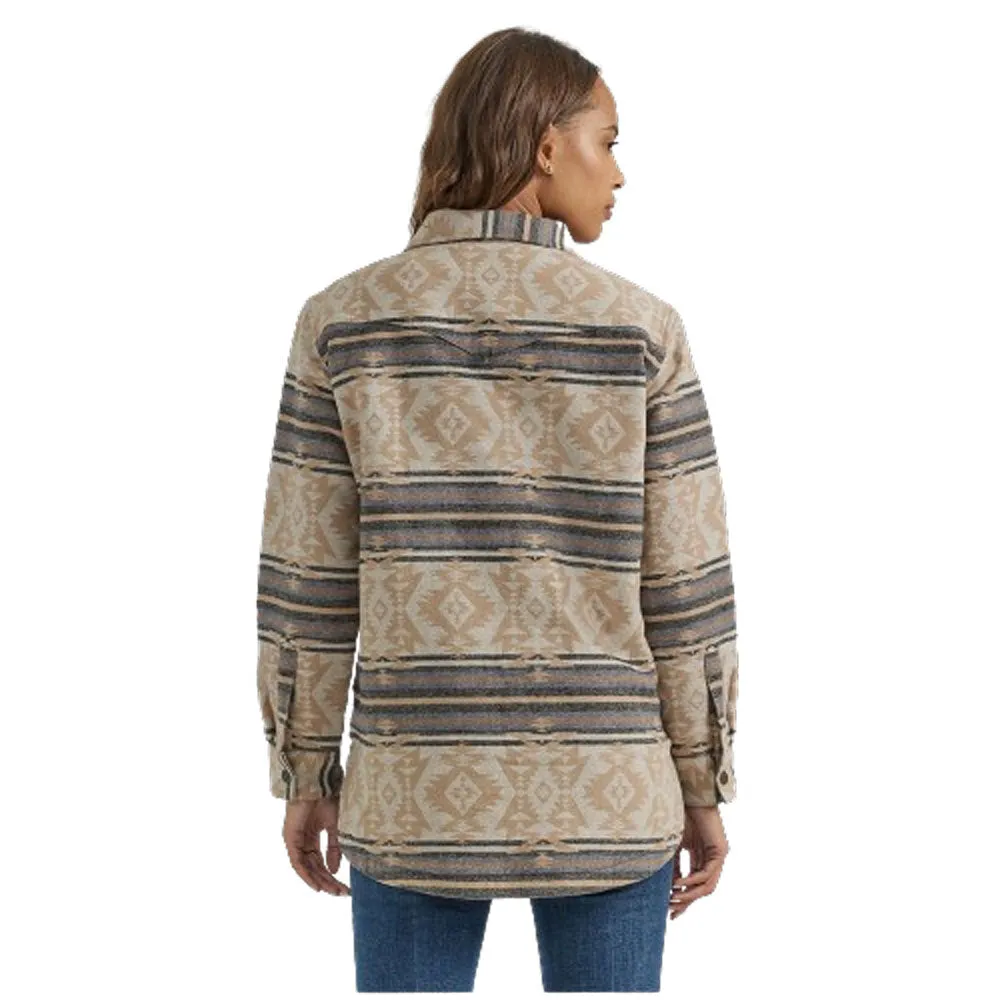 112353133 Wrangler Women's Retro Jacquard Shacket - Tan / Blue Print