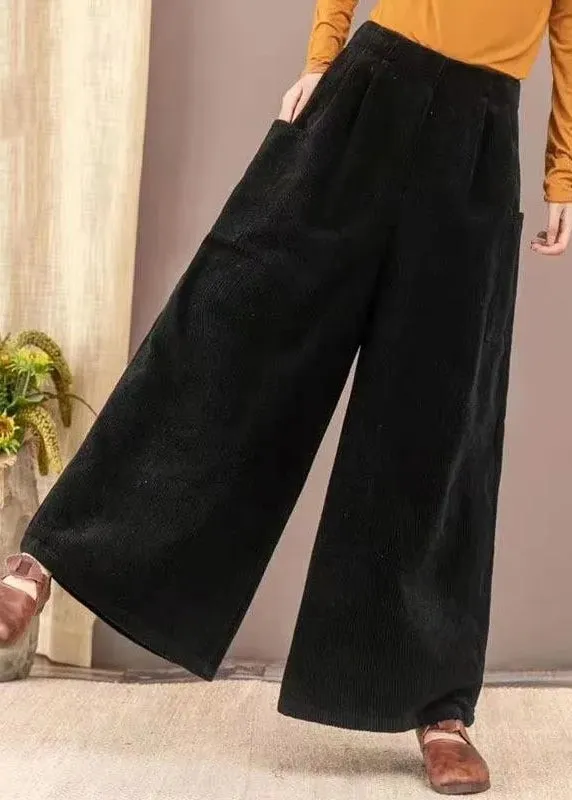 2024 New Brown Pockets Corduroy Warm Fleece Wide Leg Pants Winter