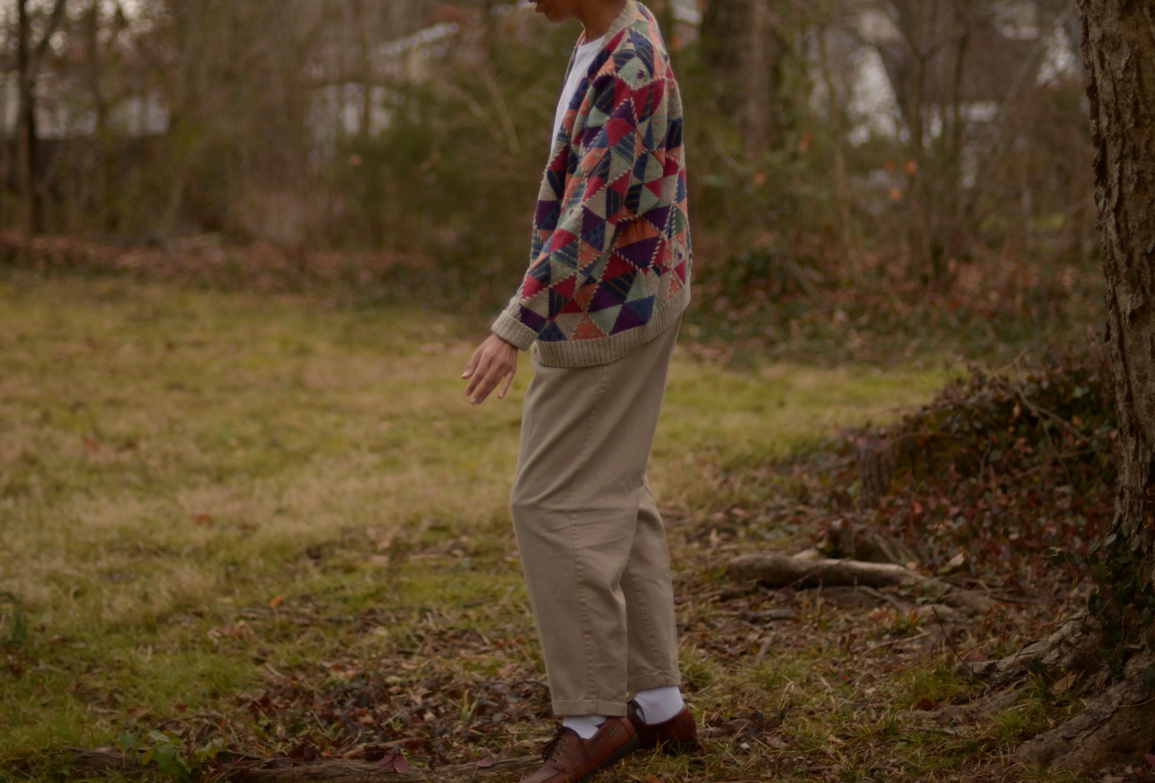 80s wool geometric and floral embroidered cardigan