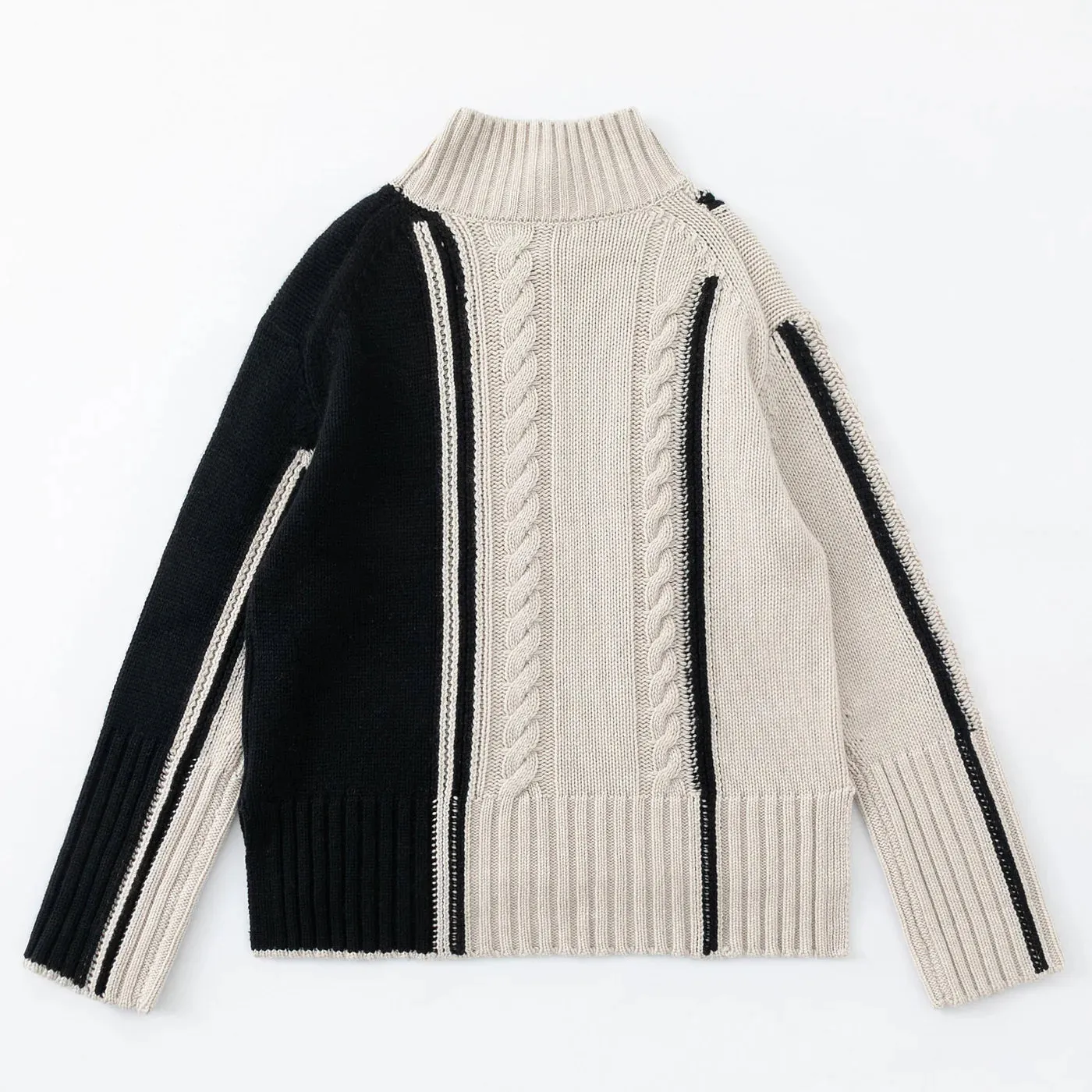 ALEGER No 114 - Cashmere Blend Colour Block Cable Knit - SHELL/BLACK