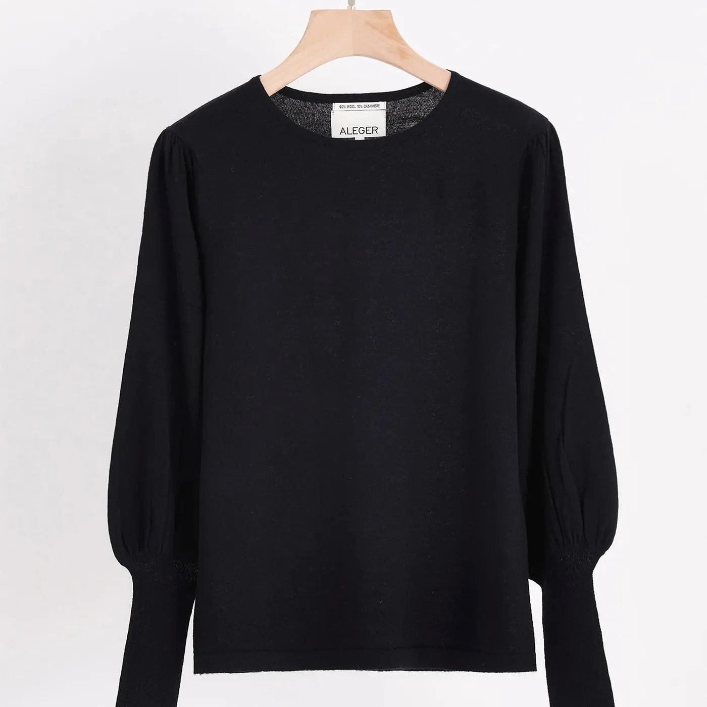 ALEGER No 33 Cashmere Blend Bell Sleeve Crew - BLACK