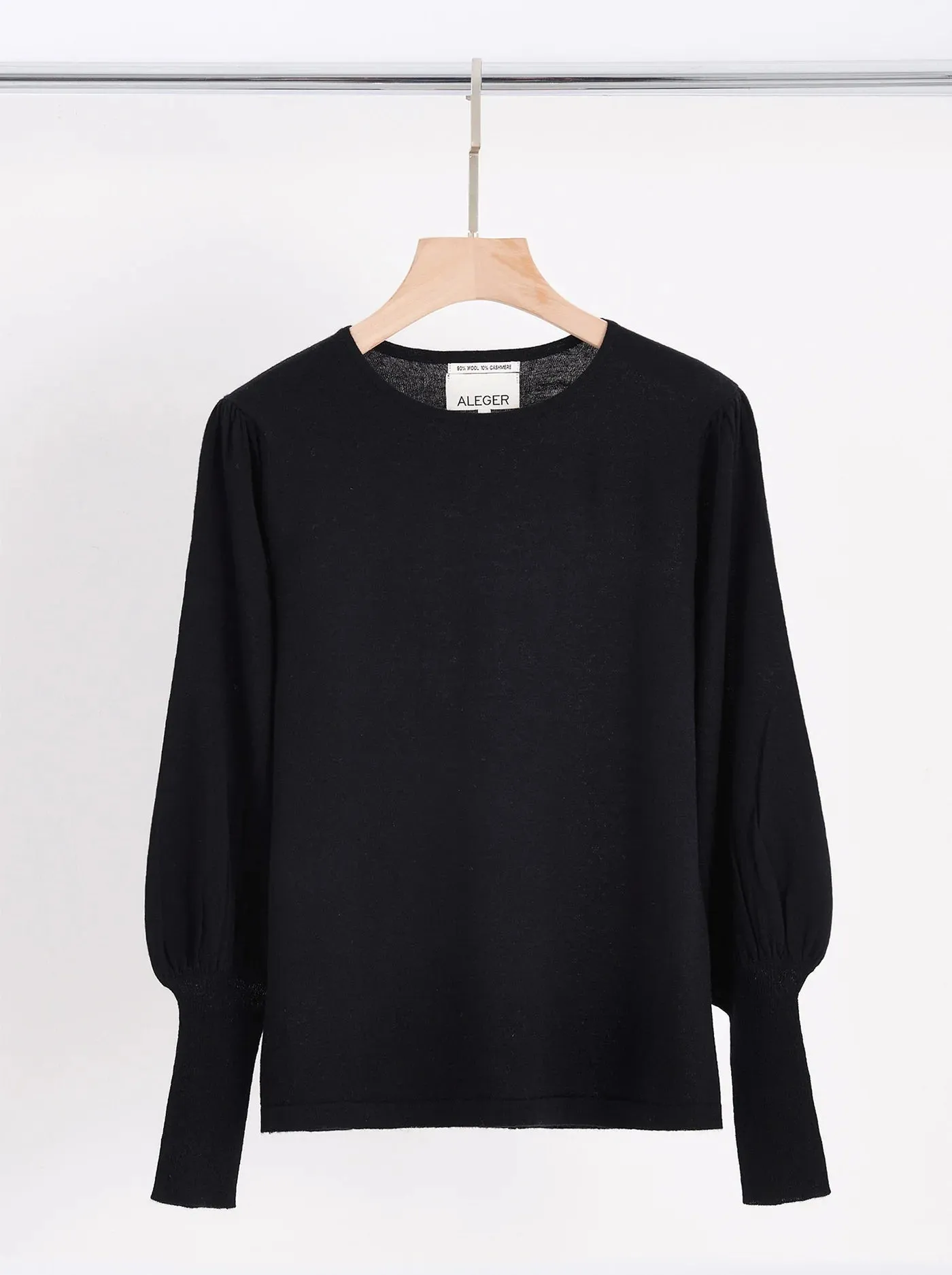 ALEGER No 33 Cashmere Blend Bell Sleeve Crew - BLACK