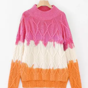 ALEGER No 68 Cashmere Blend Mid Length Cable Sweater - CANDY ORANGE - XS Only