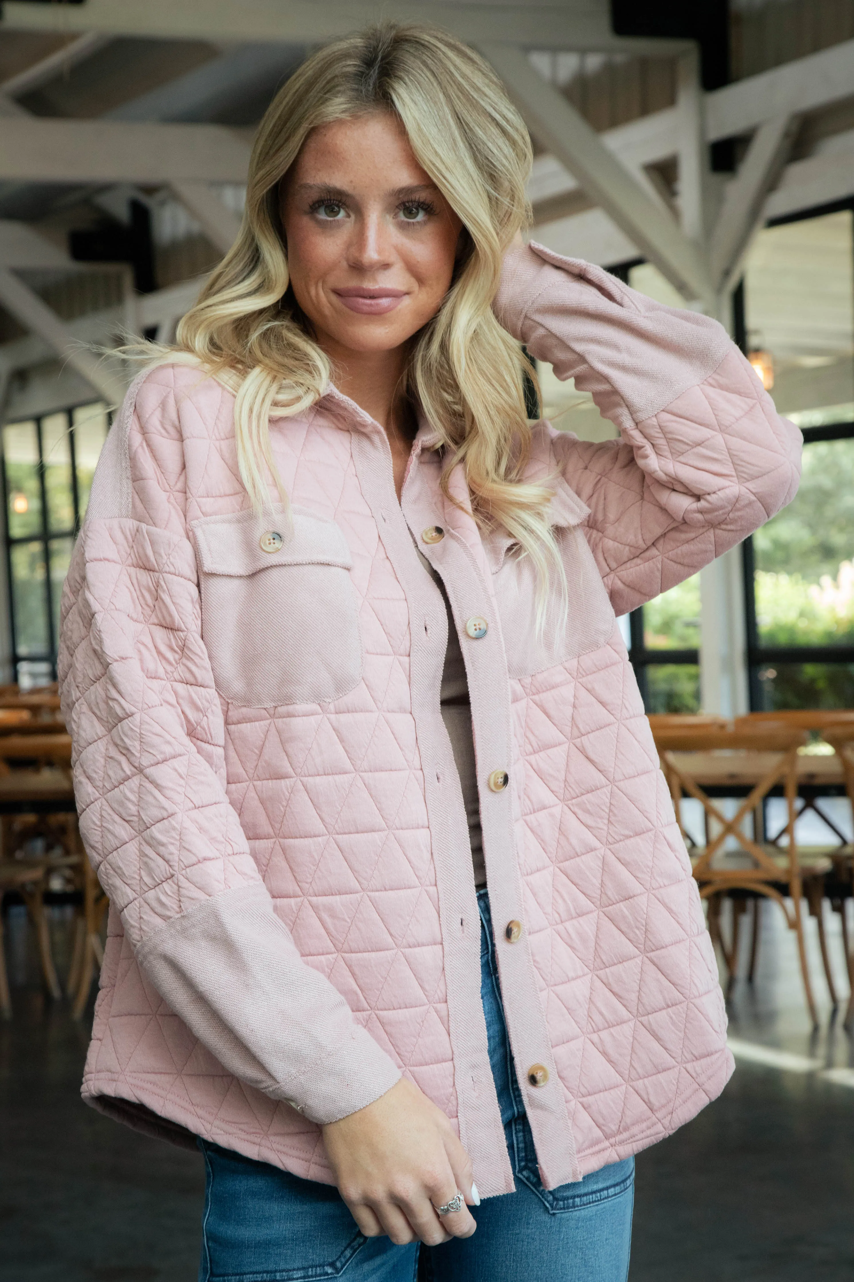 Asha Quilted Shacket, Blush