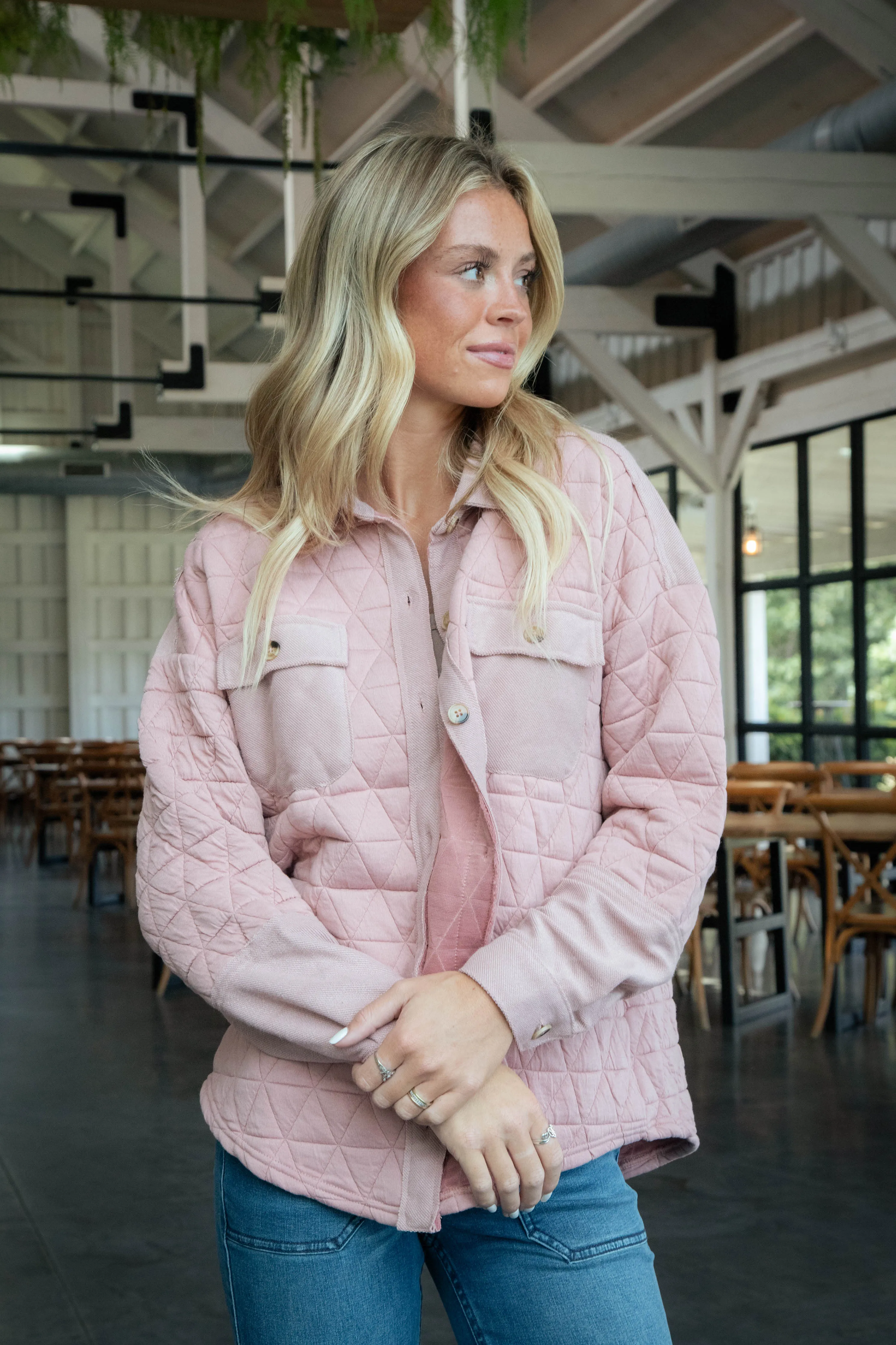 Asha Quilted Shacket, Blush