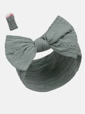 Baby Girl Cable Bow Elastic Headband- Sage Green