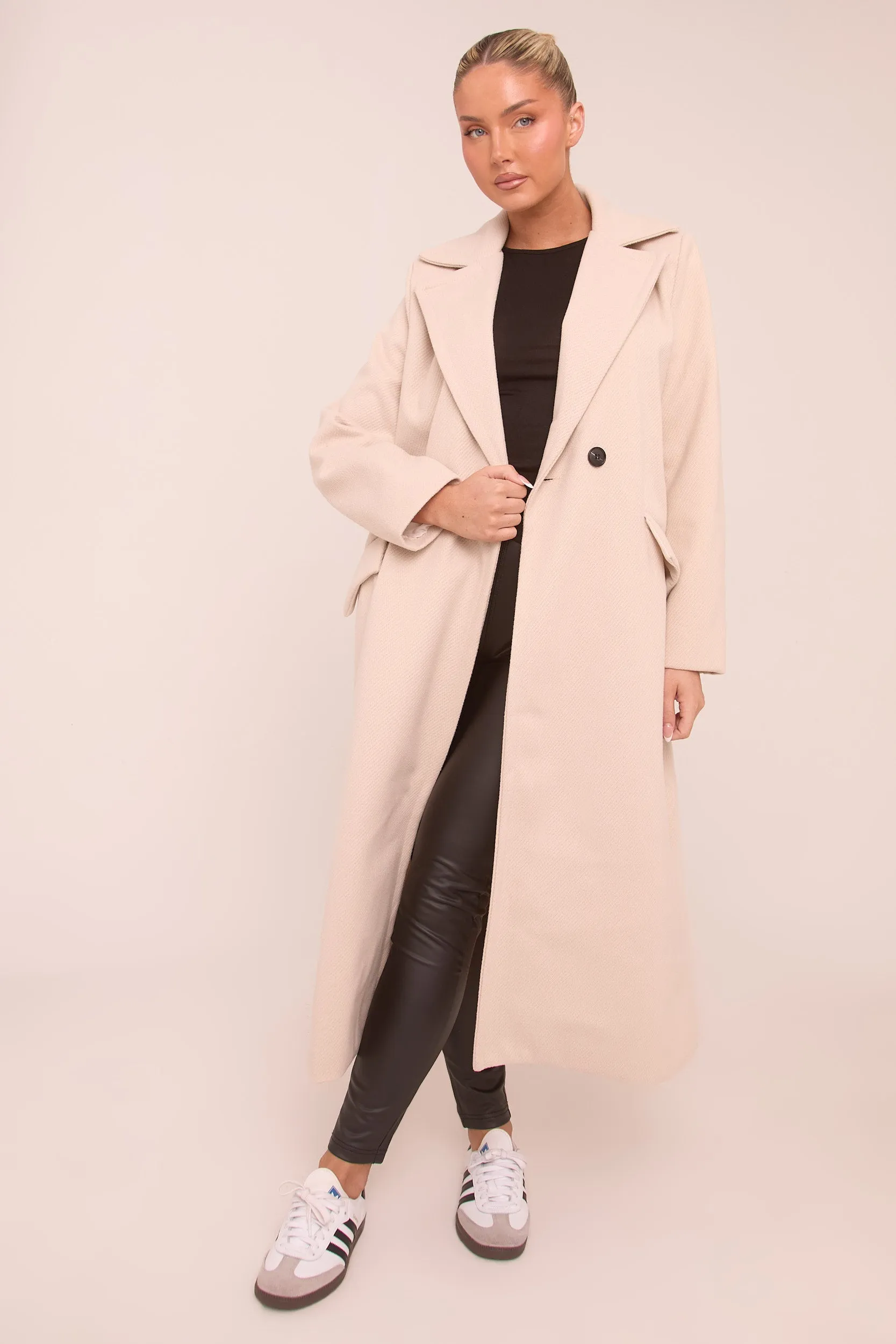 Beige Oversized Double Breasted Longline Coat - Blakely