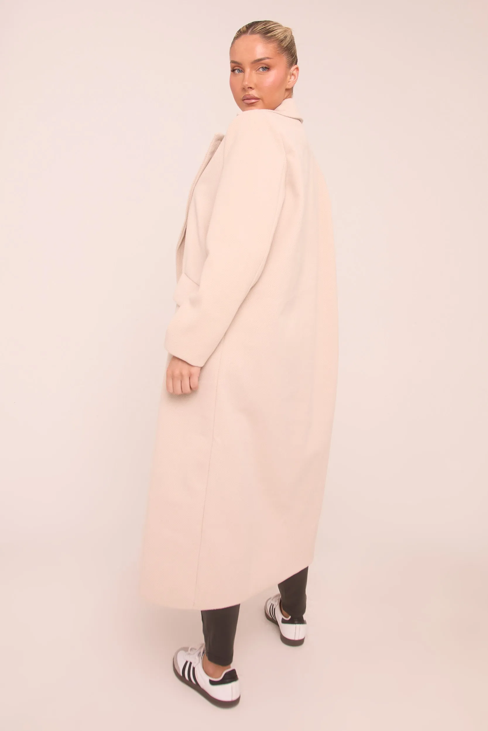 Beige Oversized Double Breasted Longline Coat - Blakely