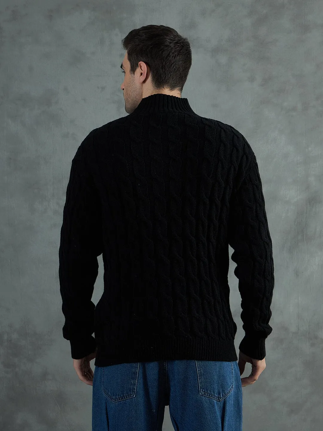 Black Cable Knit Turtle Neck Sweater