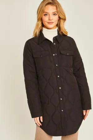 Black Diamond Quilted Long Line Shacket