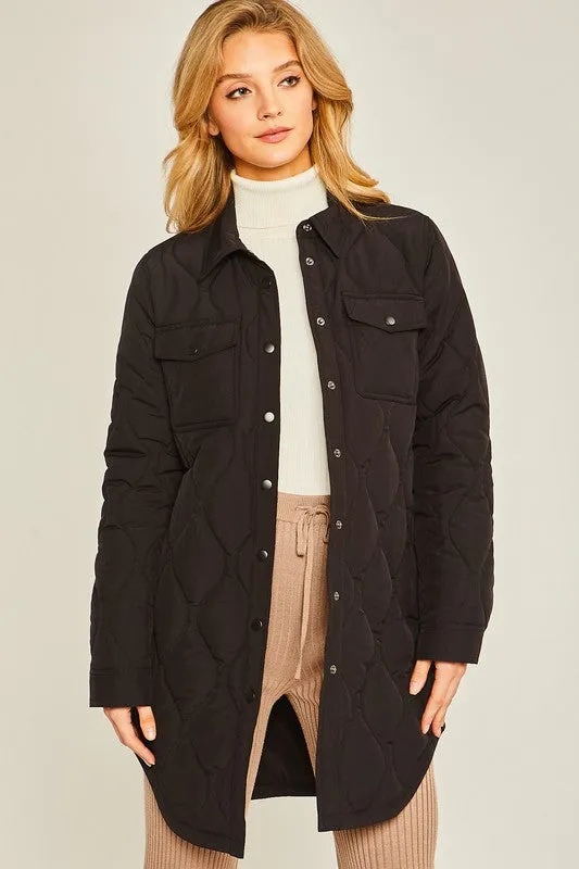 Black Diamond Quilted Long Line Shacket