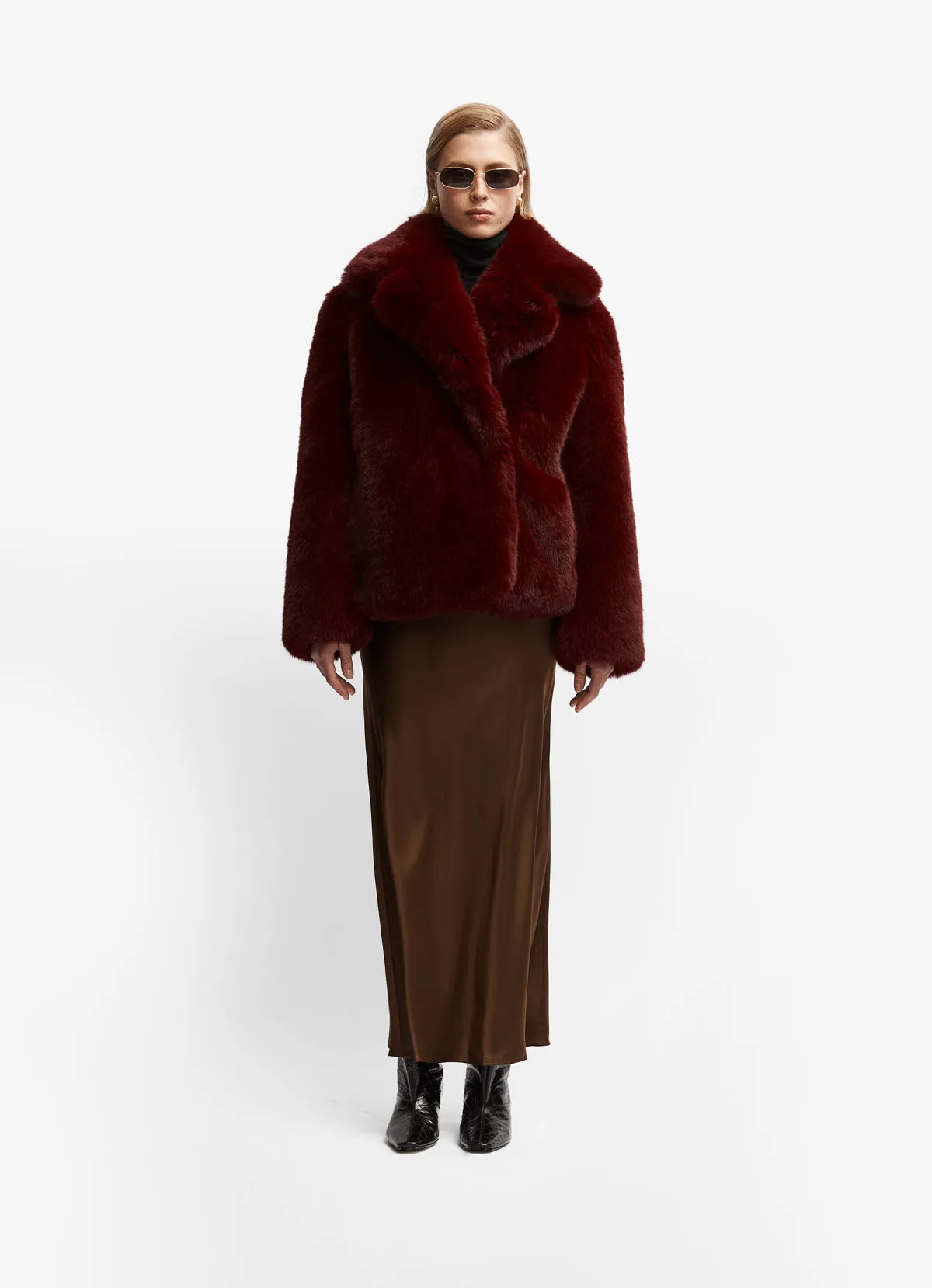 Burgundy Faux Fur Coat