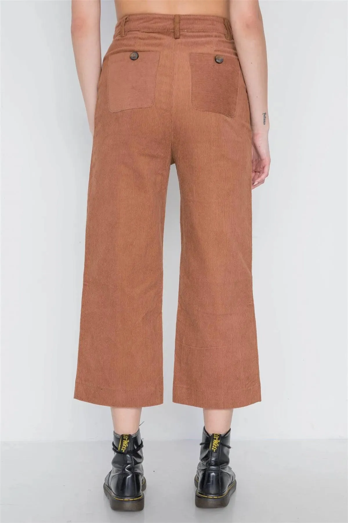 Camel Corduroy Wide Leg Cropped Pants