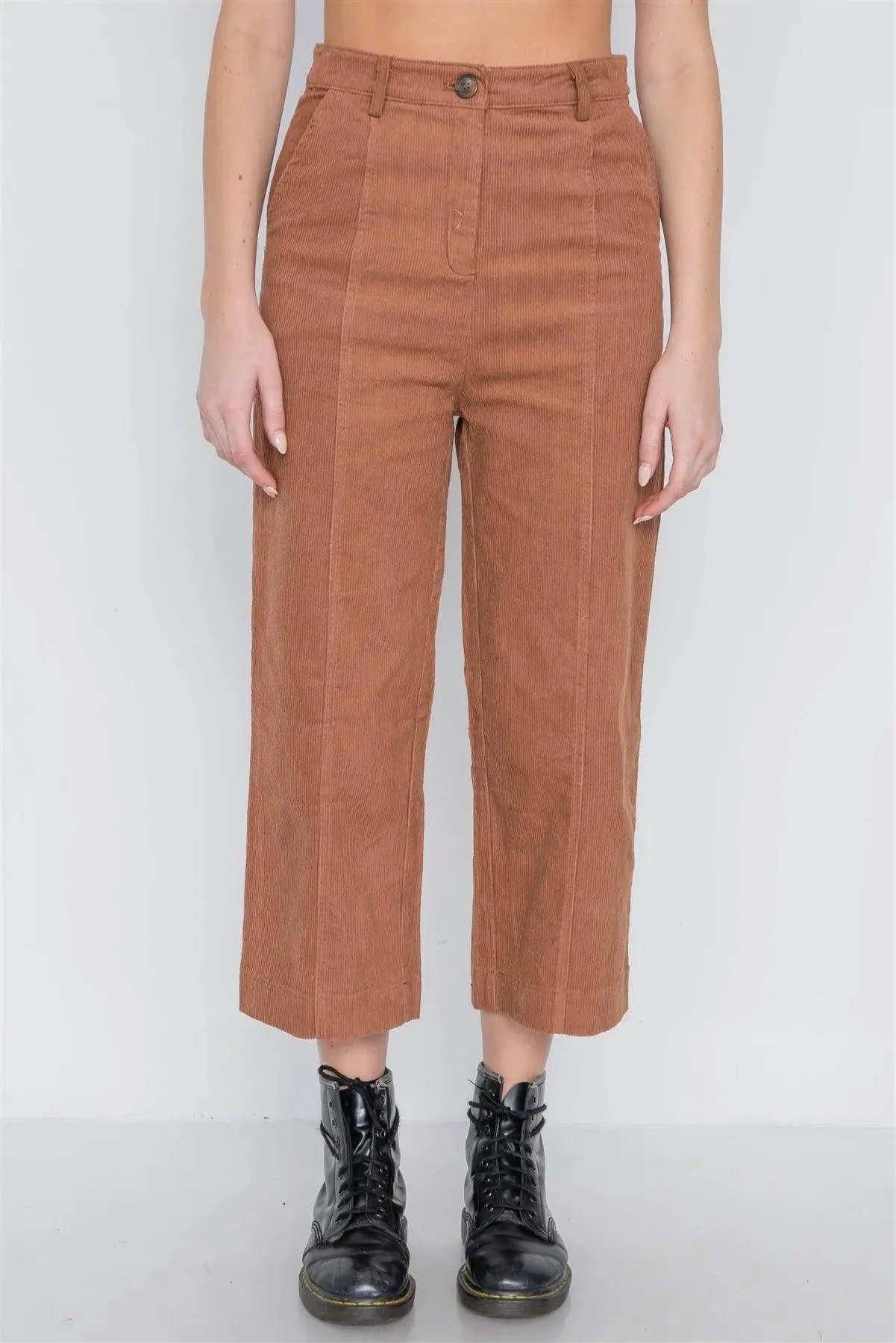 Camel Corduroy Wide Leg Cropped Pants