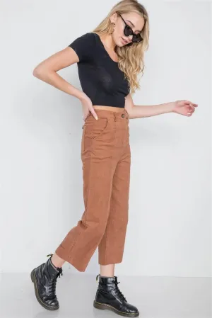 Camel Corduroy Wide Leg Cropped Pants