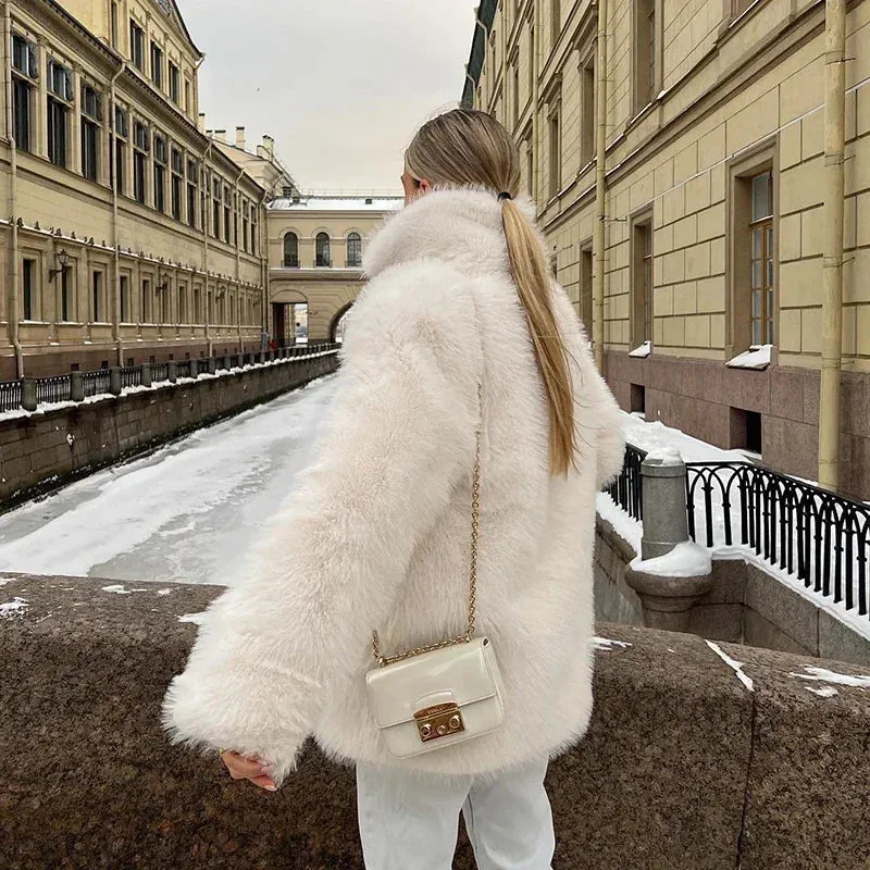 Chic Fluffy collar furry Faux Fur coat