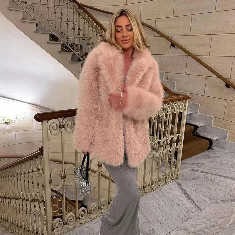 Chic Fluffy collar furry Faux Fur coat