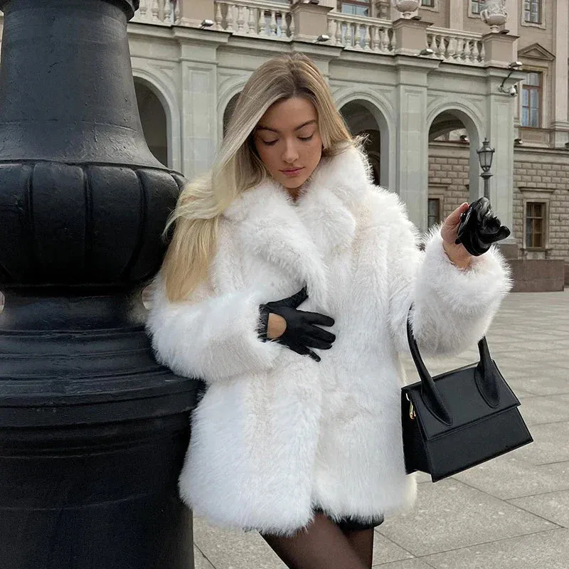 Chic Fluffy collar furry Faux Fur coat