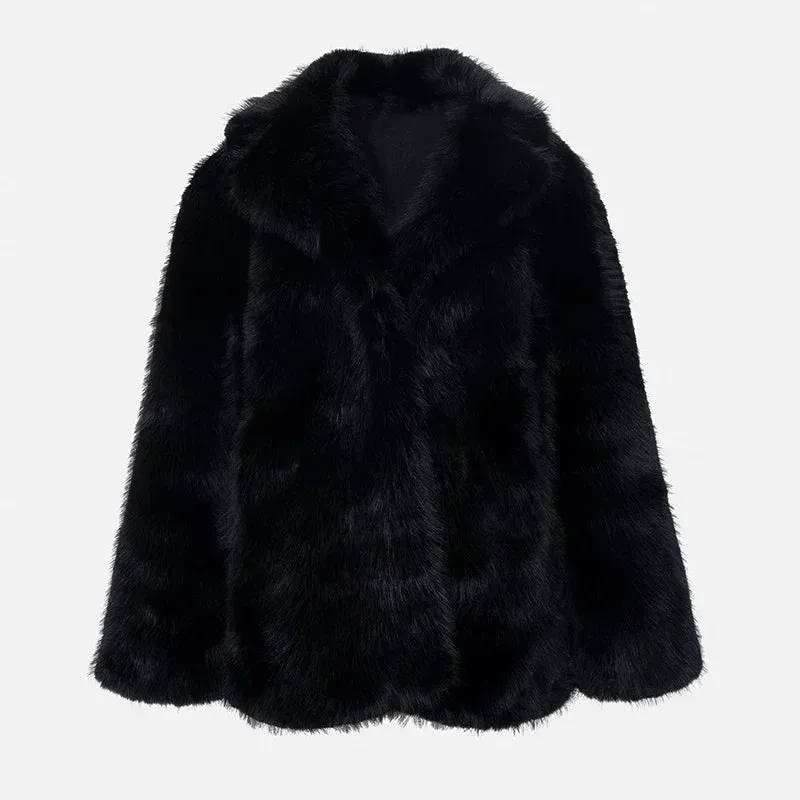 Chic Fluffy collar furry Faux Fur coat