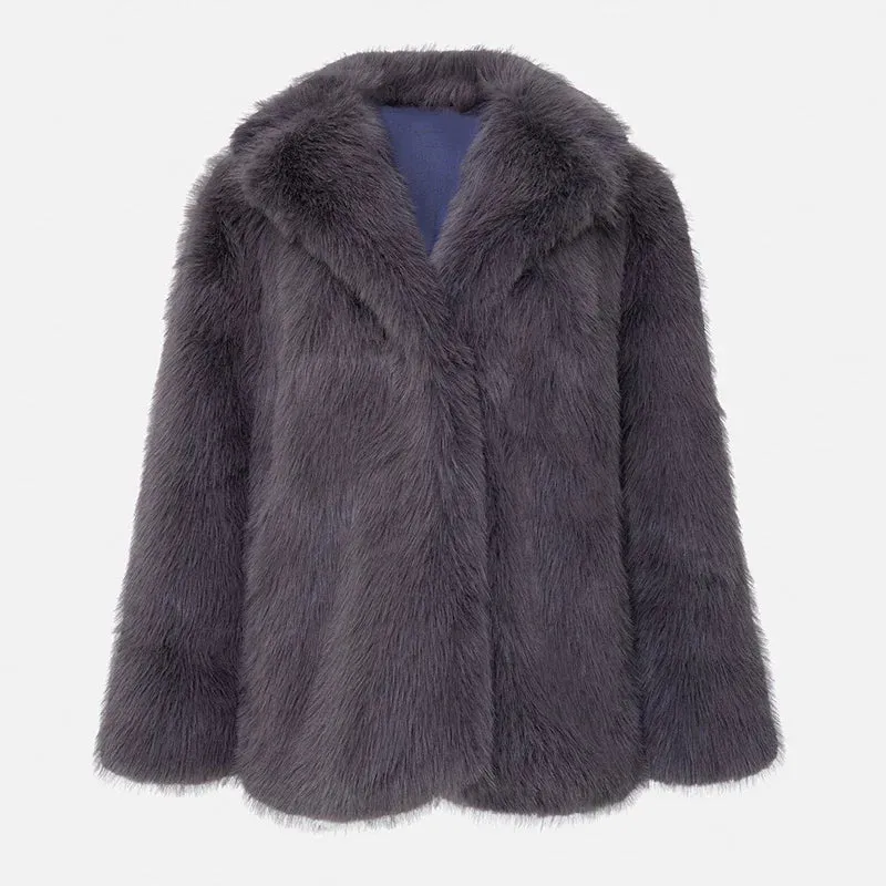 Chic Fluffy collar furry Faux Fur coat