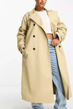 Curve Longline Trench Coat In Stone