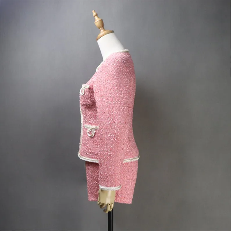 Custom Made Pink Tweed Blazer Coat  Skirt / Shorts Suit for Women