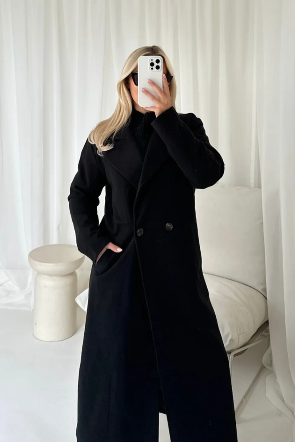 Elsie black longline jacket