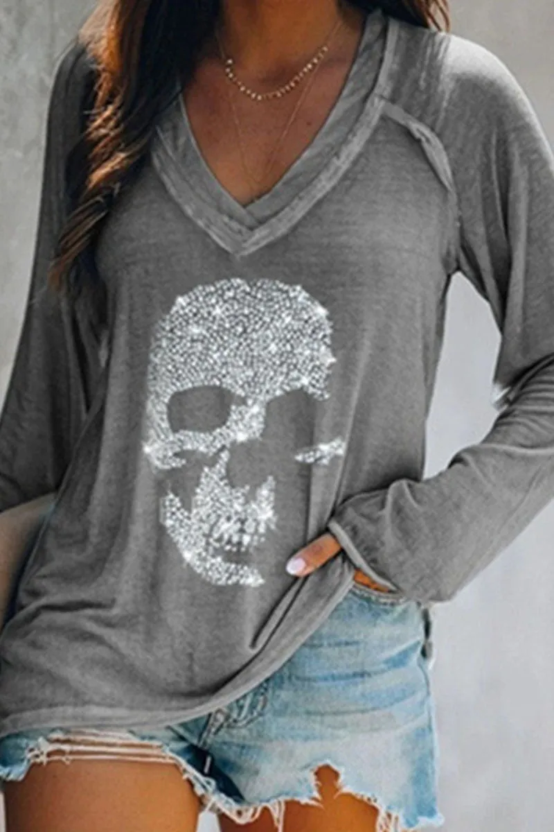 Fashion Casual Print Patchwork V Neck T-Shirts