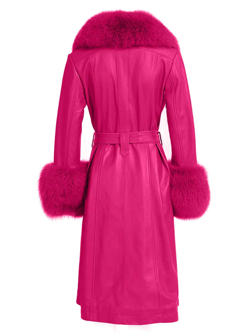 Faux Fur Genuine Leather Coat in Pink