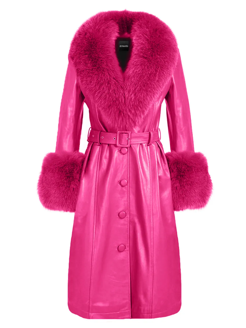 Faux Fur Genuine Leather Coat in Pink