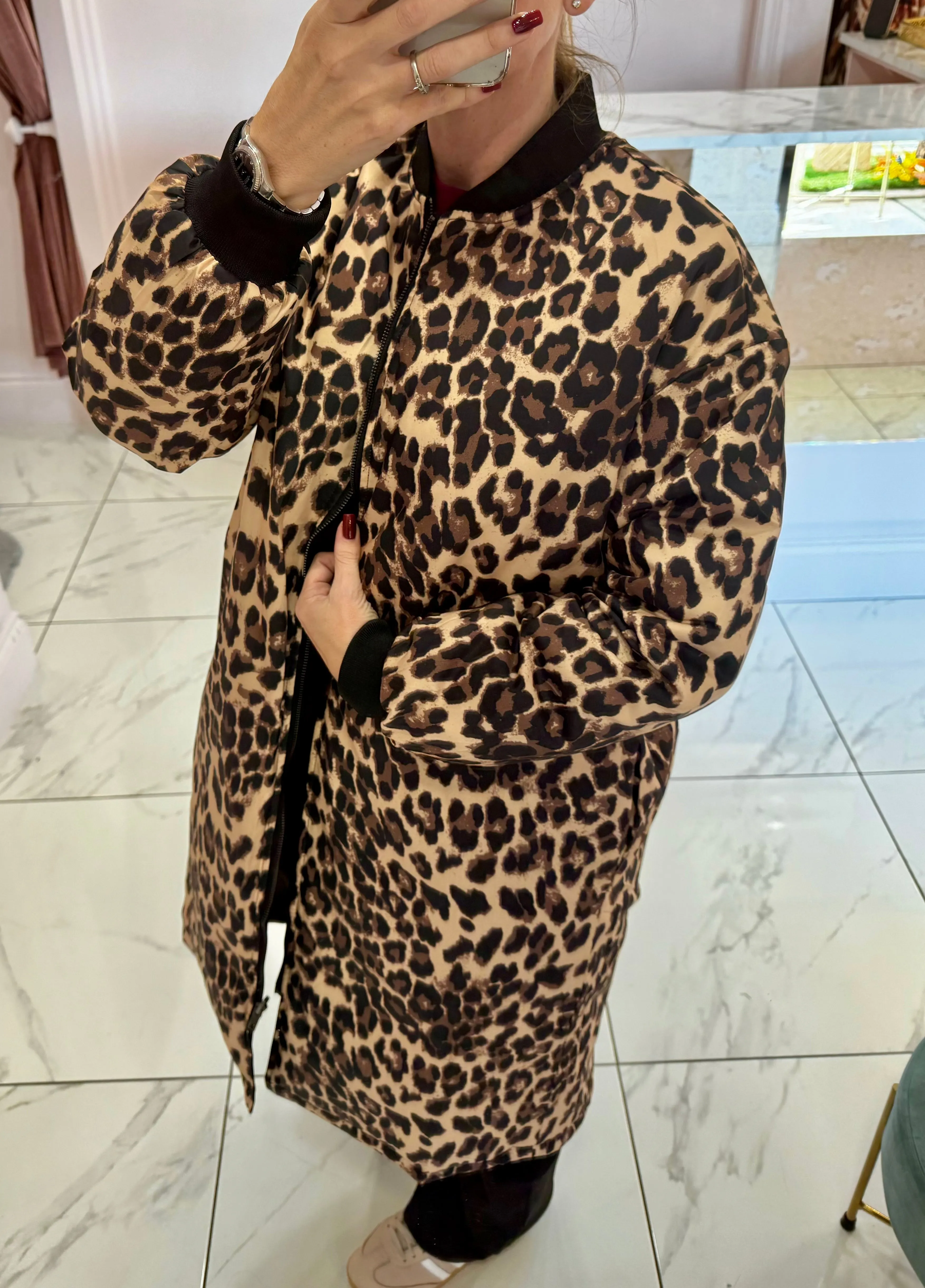 Gaynor Black & Leopard Reversible Longline Coat