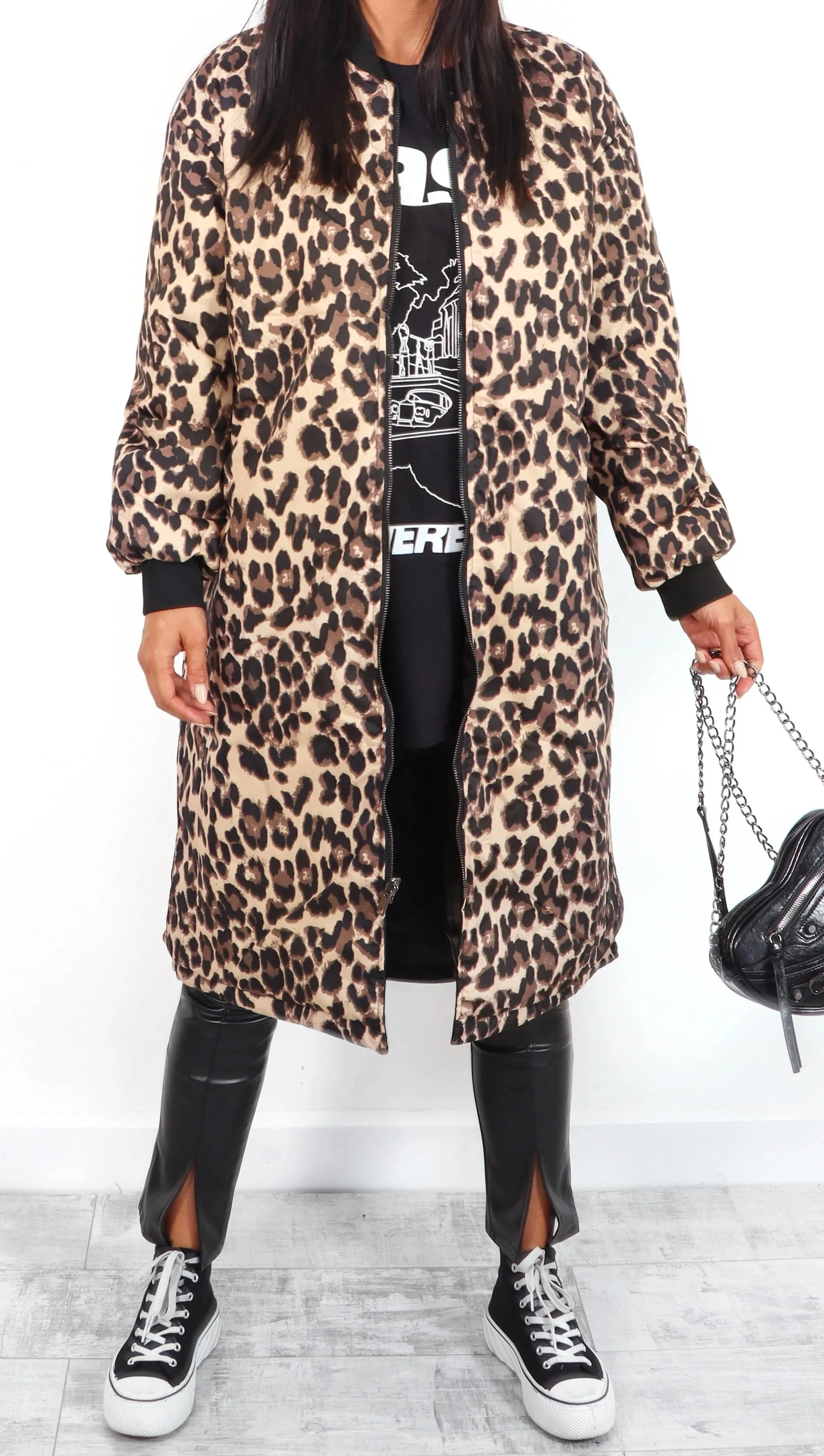 Gaynor Black & Leopard Reversible Longline Coat