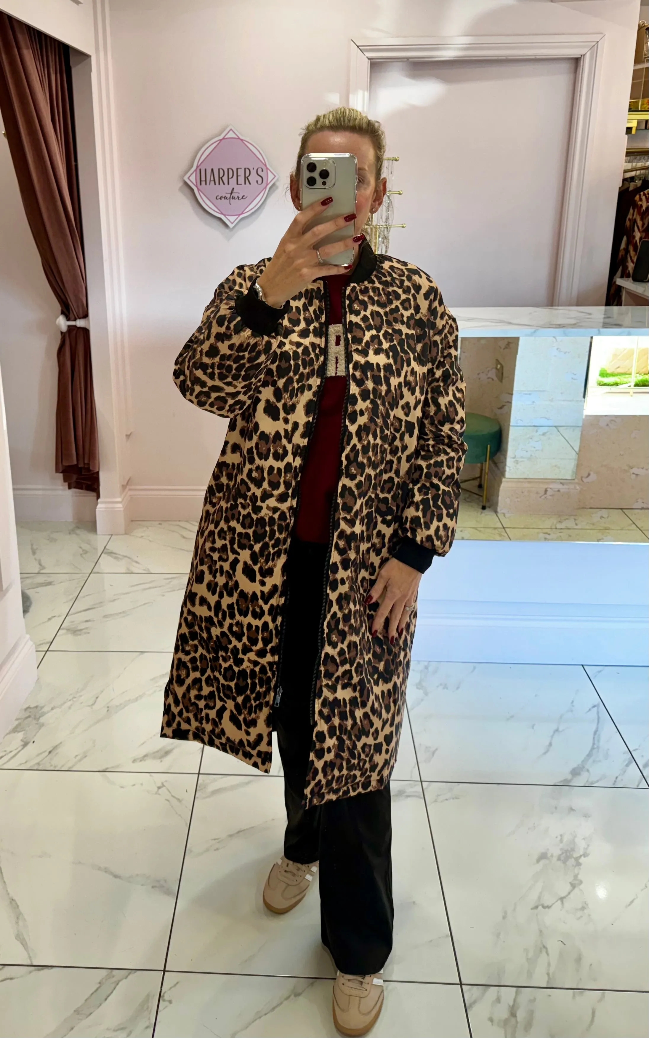 Gaynor Black & Leopard Reversible Longline Coat