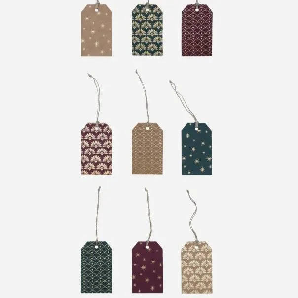 Gift Tags with String - Gold, Green and Dark Red