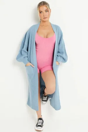 Haze Blue Knitted Longline Cardigan