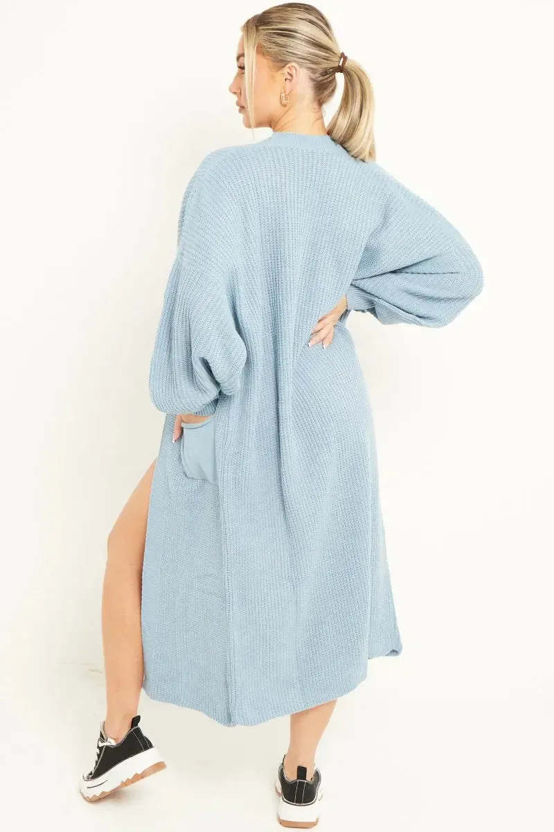 Haze Blue Knitted Longline Cardigan