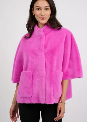 Ivy Jane  Faux Fur Caplet (Fushia)with Coordinating Ostrich Faux Fur Scarf-(Ivory)