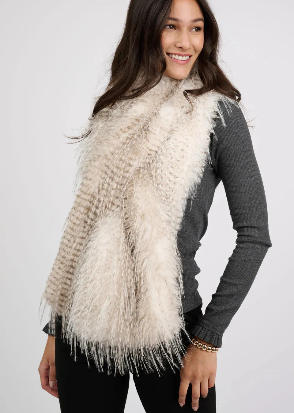 Ivy Jane  Faux Fur Caplet (Fushia)with Coordinating Ostrich Faux Fur Scarf-(Ivory)