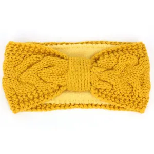 Knitted Bowknot Ribbed Headband - Mustard