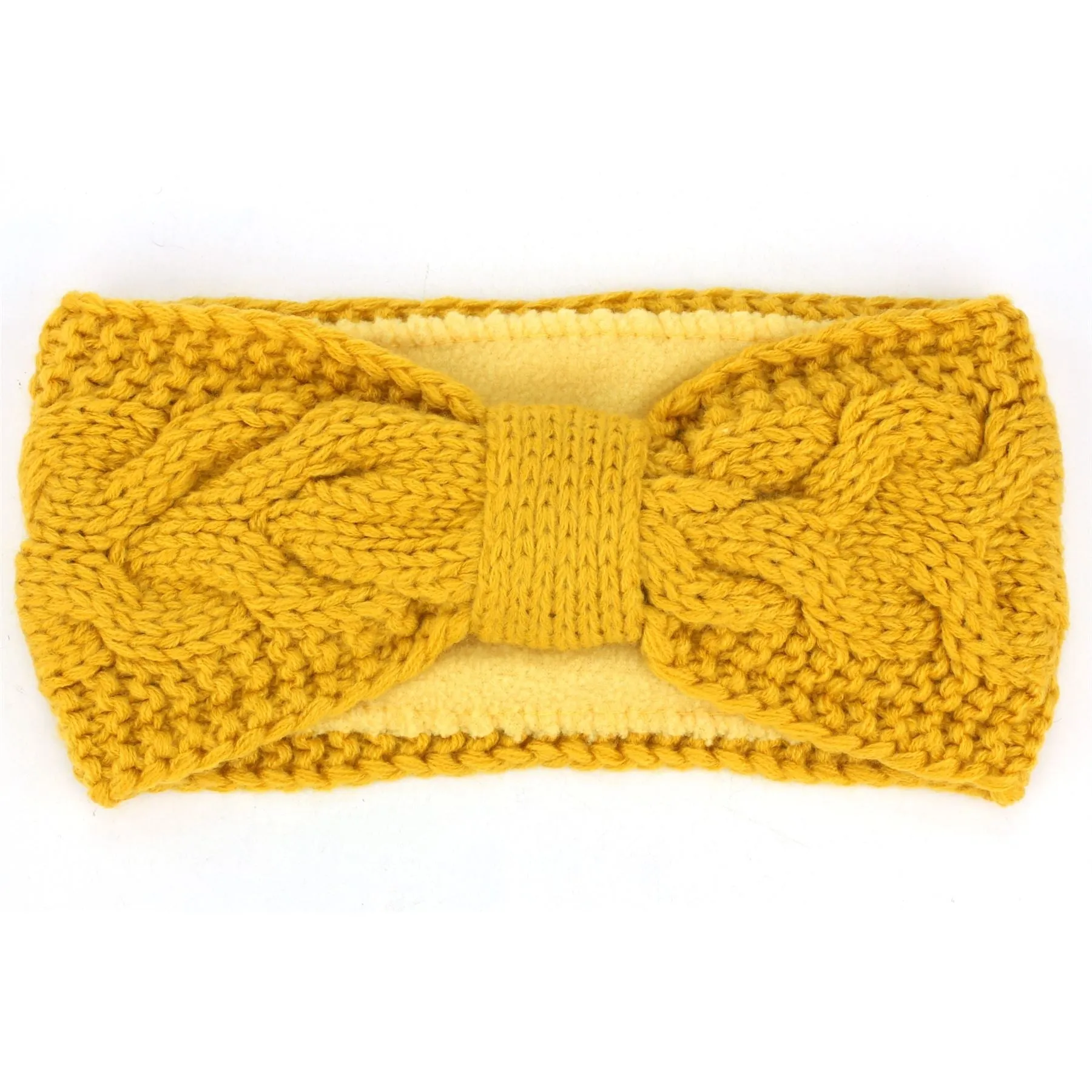 Knitted Bowknot Ribbed Headband - Mustard