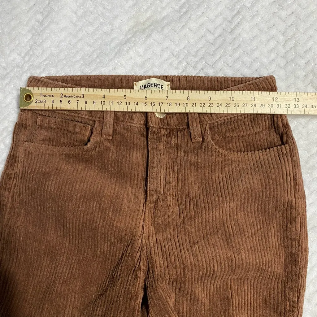 L'Agence The Affair High Rise Flare Brown Corduroy Pants Size 25