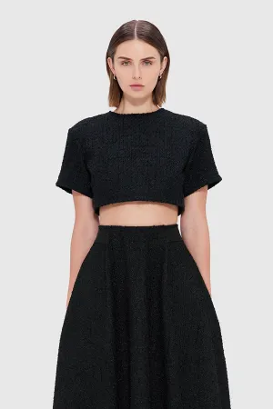 Leo Lin Indie Tweed Sleeve Top - Ebony