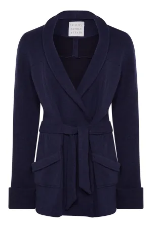 LONDON Blue Double Face Belted Cardigan Jacket