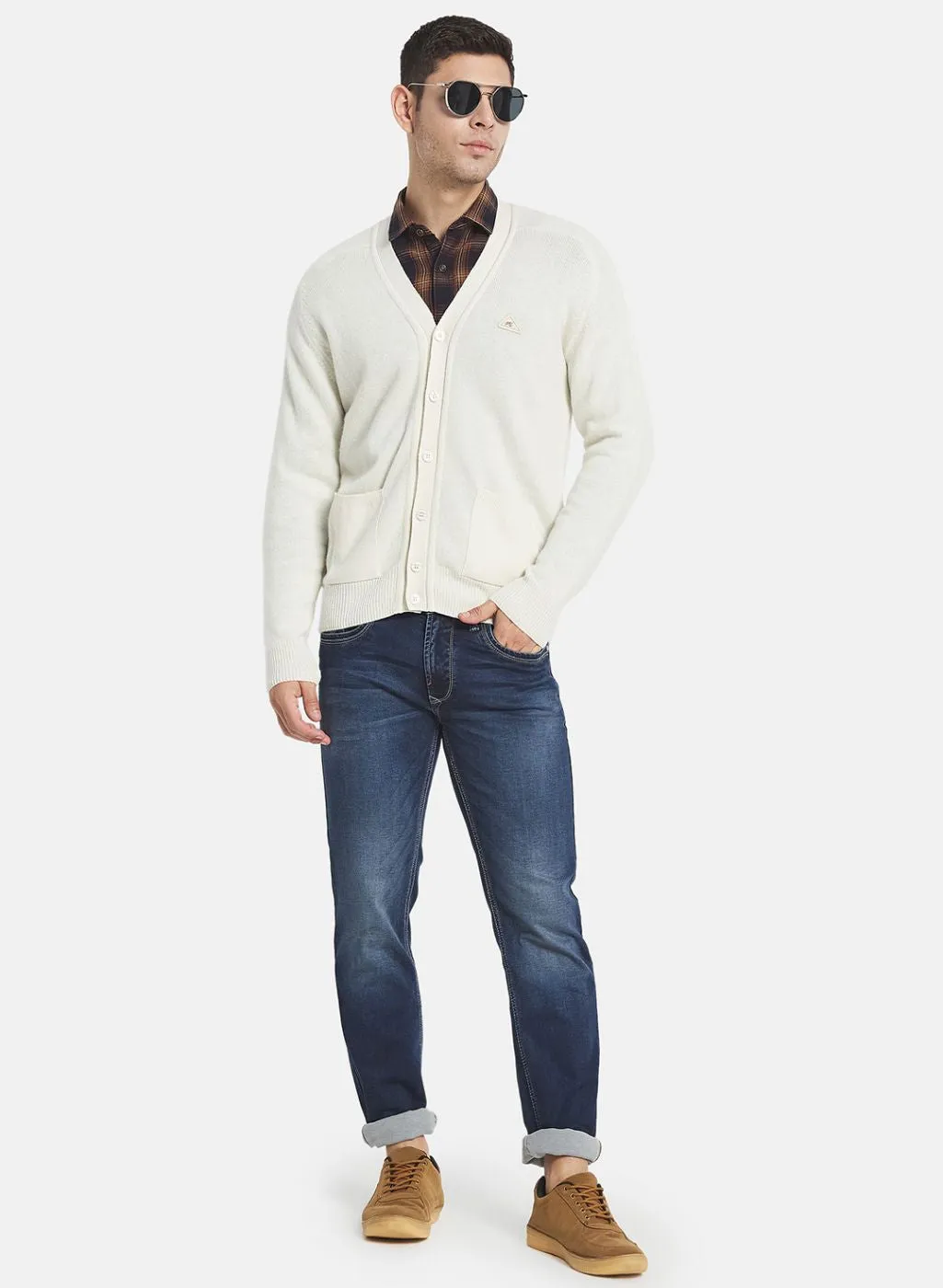 Men White Solid Cardigan