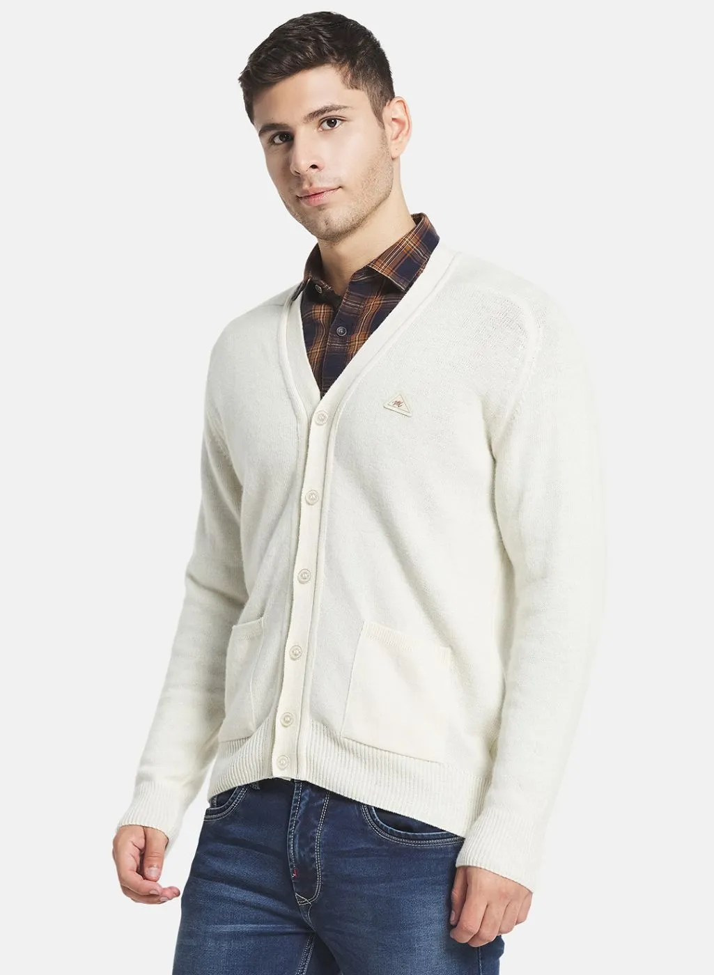 Men White Solid Cardigan