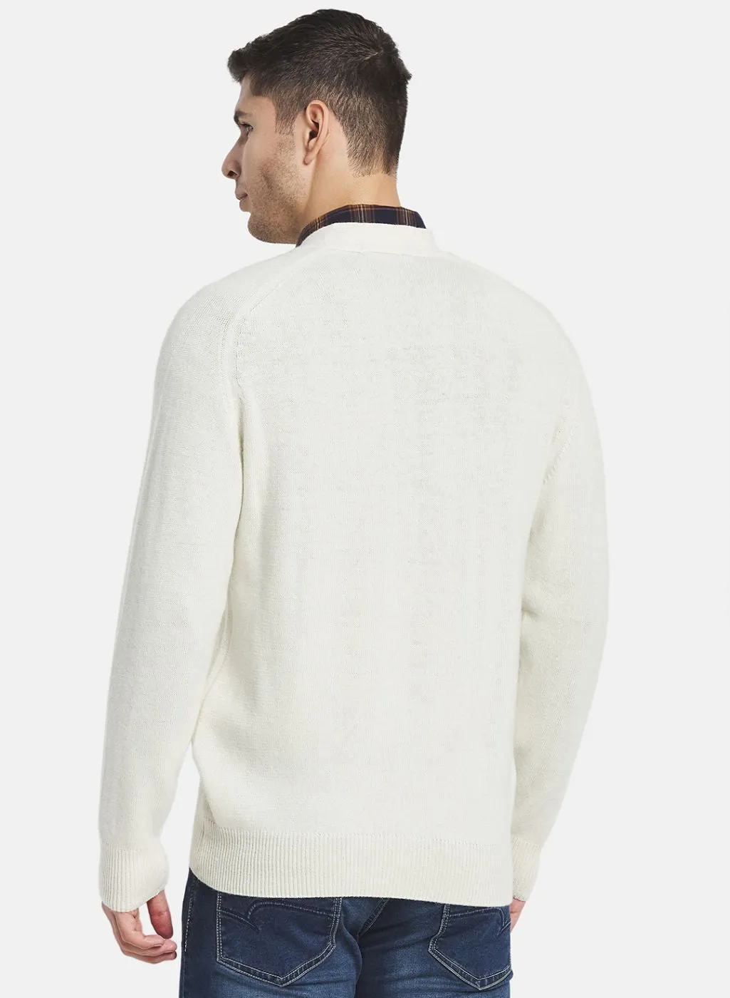 Men White Solid Cardigan