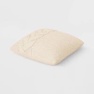 New - Oversized Cable Knit Square Throw Pillow Cream - Threshold