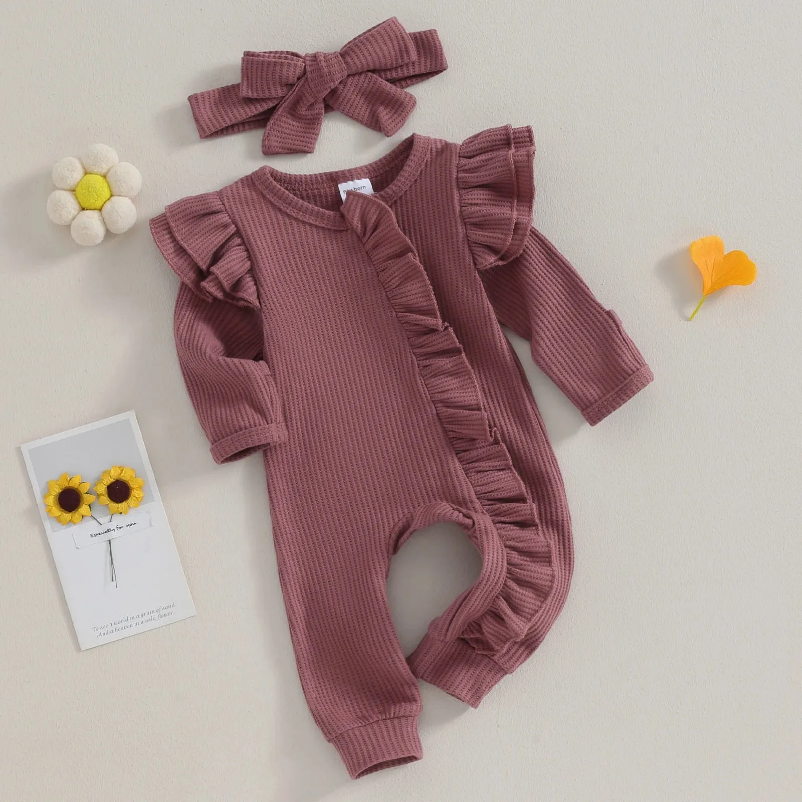 Newborn Knitted Fly Long Sleeve Romper-Headband