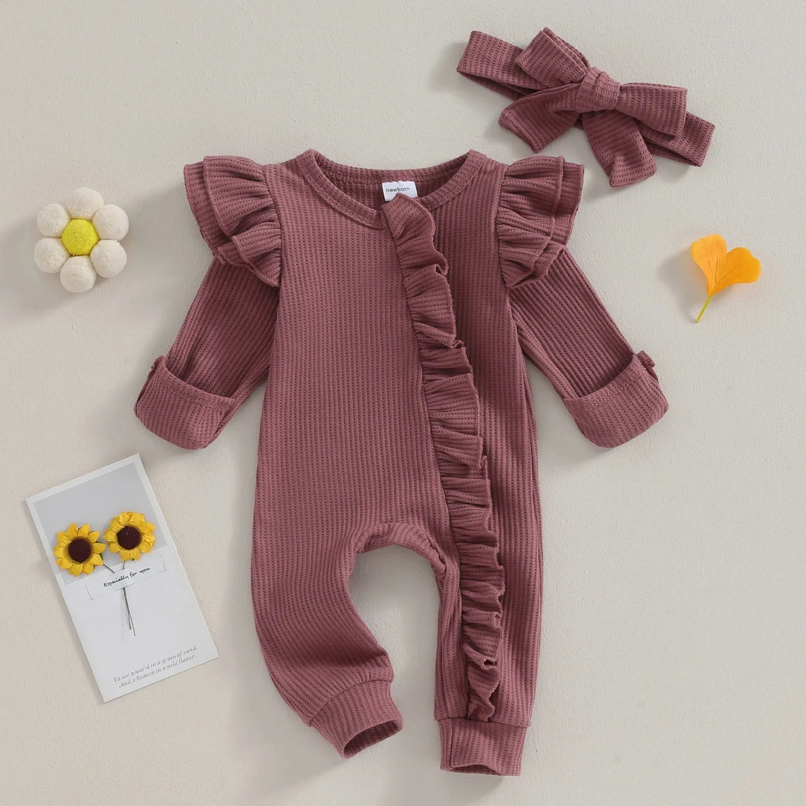 Newborn Knitted Fly Long Sleeve Romper-Headband