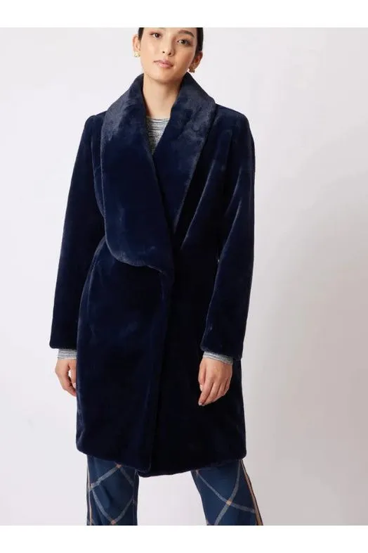 ONCE WAS SERENA FAUX FUR COAT - NAVY